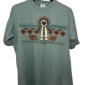Men's Sage Green Short-Sleeve Graphic Tee with Southwestern Motif